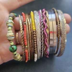 Colorful Beaded and Metallic Bangle Set